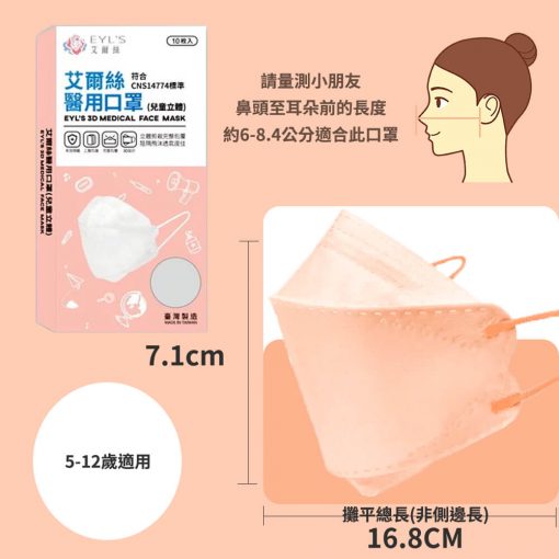 【艾爾絲】4D兒童醫療口罩 韓式KF口罩 蜜桃粉 10入/盒：圖片 2