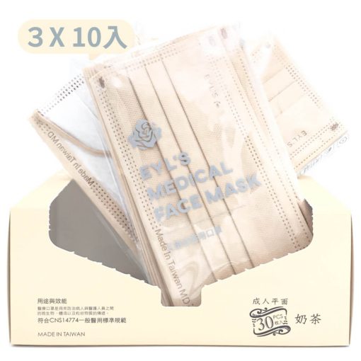 【艾爾絲】滿版成人平面醫療口罩 奶茶色 30入/盒：圖片 2